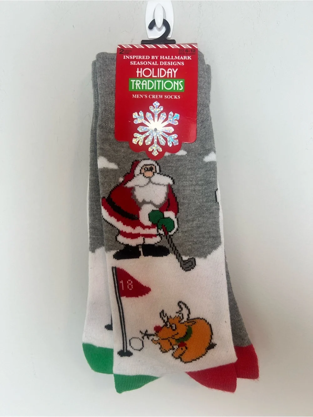 Men's Gray and White Santa Golf Crew Socks